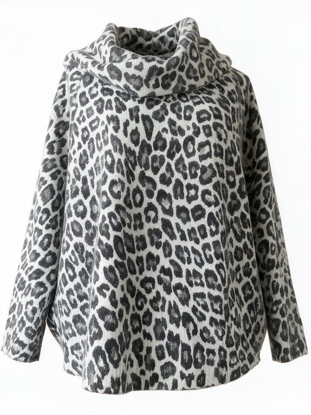Chico's Gray & Charcoal Leopard Print Cowl Neck Sweater
